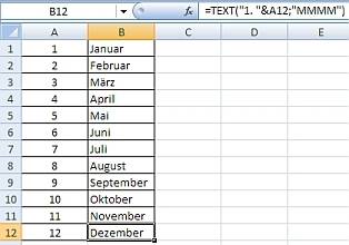 Excel: Mit TEXT() Monatsbezeichnungen aus Zahlen erzeugen - pctipp.ch