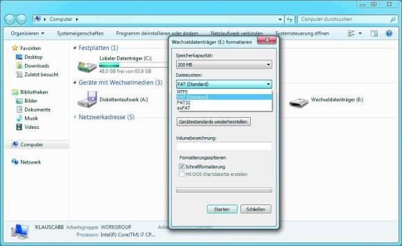USB-Sticks für den Fernseher müssen mit dem FAT-Dateisystem formatiert sein