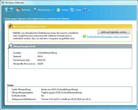 Screen 5: Windows Defender ist in Windows Vista/7 dabei