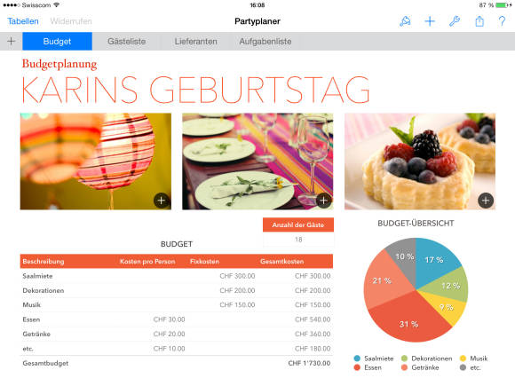 Die Tabellenkalkulation «Numbers» als iOS-Version
