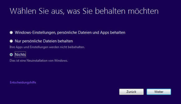 Bei einer kompletten Neuinstallation ist eine Datenübernahme überflüssig