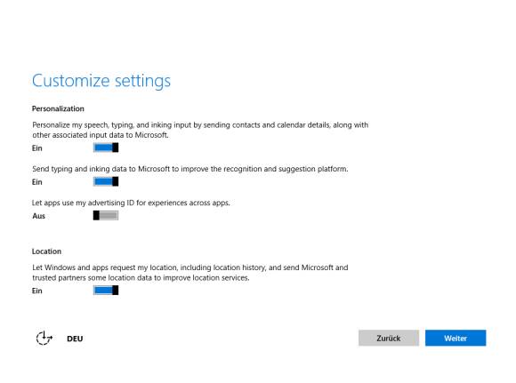 In den «Erweiterten Einstellungen» bestimmen Sie, welche Daten an Microsoft geschickt werden