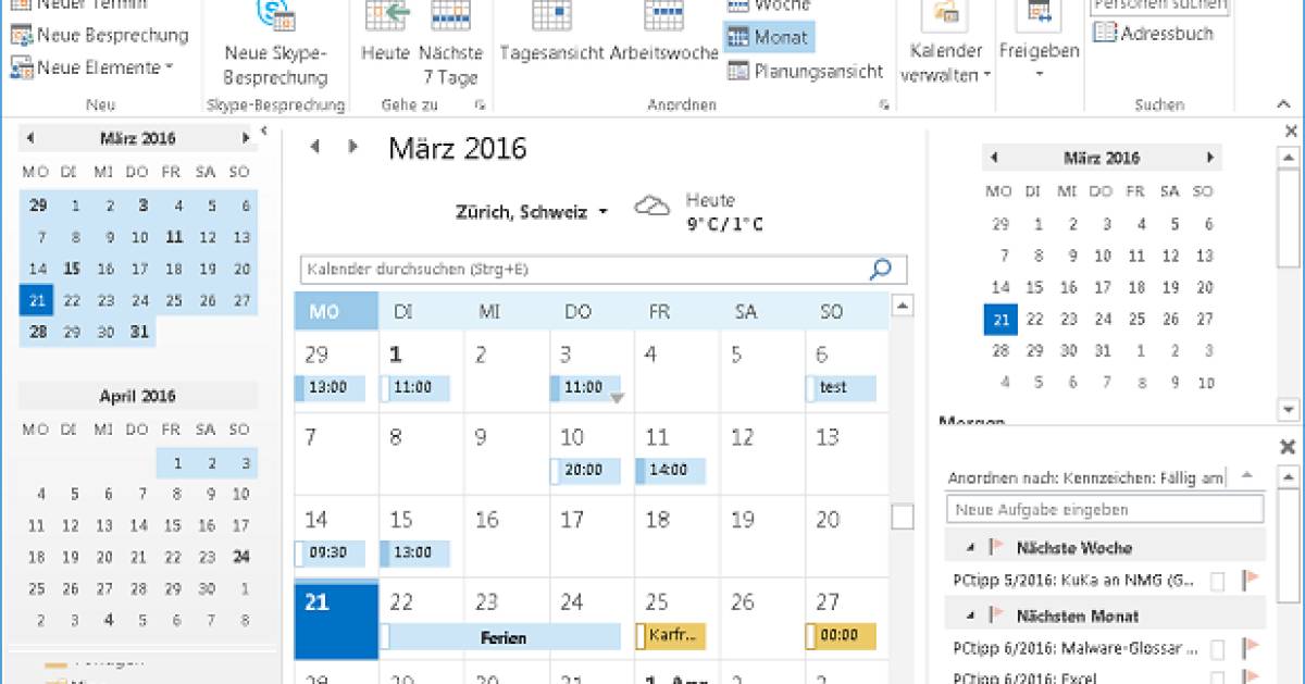 Outlook: Immer mit Kalender starten - pctipp.ch