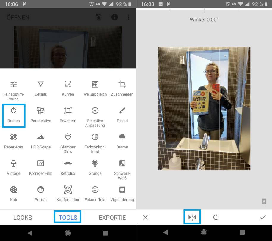Android/iOS: Wie spiegelt man schnell ein Foto? - pctipp.ch