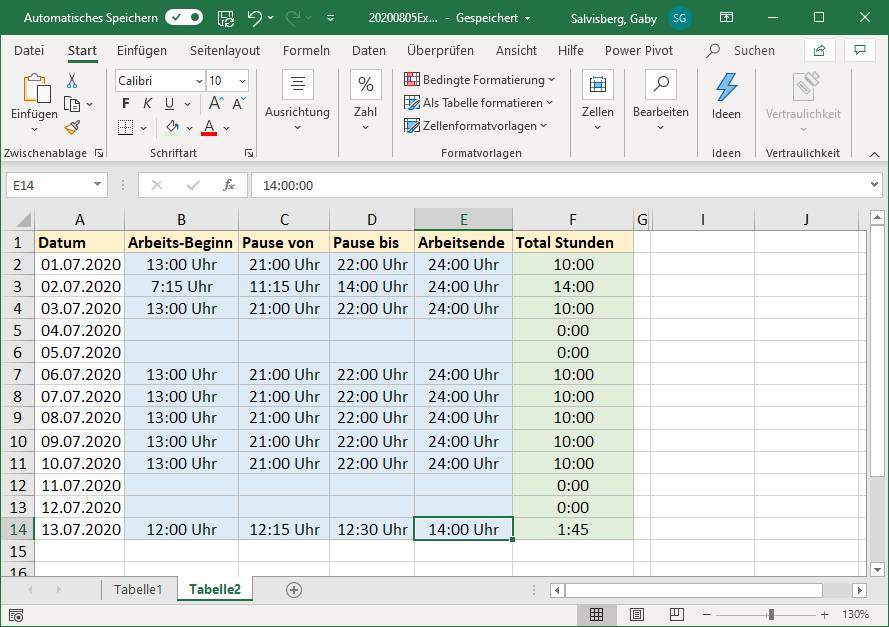 Excel: Arbeitszeit und Pause richtig berechnen - pctipp.ch