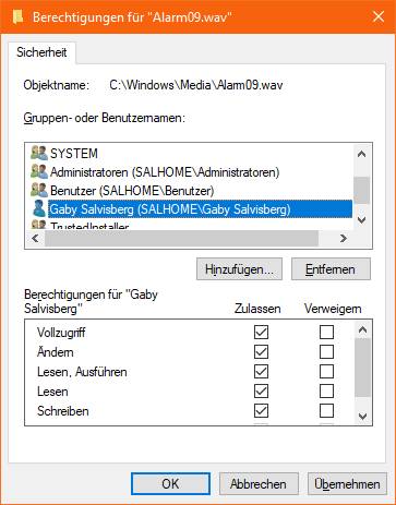 Jetzt können Sie sich Vollzugriff auf die Datei verschaffen Screenshot Dateieigenschaften/Sicherheit