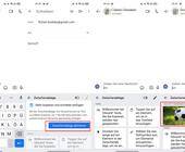 Screenshots zeigen die Mehrfach-Zwischenablage am Beispiel der Gmail-App