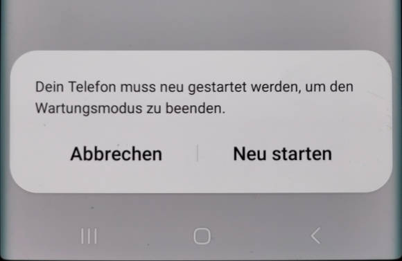 Dialogbox bittet um Neustart