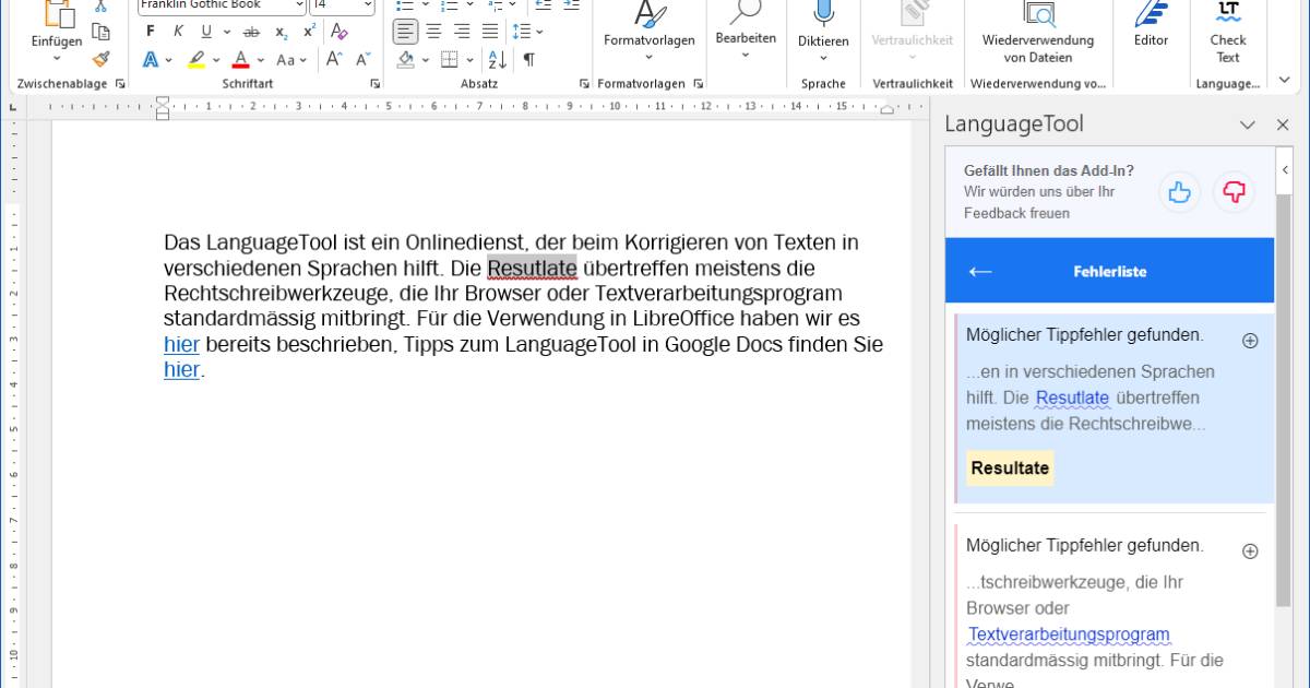 Ausprobiert: LanguageTool-Korrekturhilfe In Word - Pctipp.ch