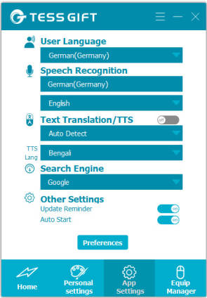 Die Einstellungen zur Tess-Software, die zur Maus gehört