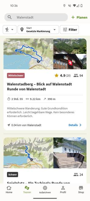 Bild 2: In der App «Komoot – Wandern und Radfahren» können Sie sich von Vorschlägen inspirieren lassen