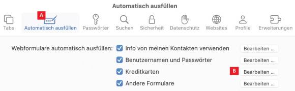 Bild 3: Nur was in Safari freigeben wird, füllt macOS automatisch aus