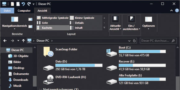 Bild 5: Der Windows-Explorer im dunklen Modus schont die Augen und spart Strom