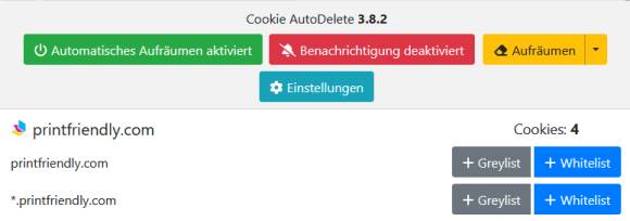 Bild 4: Cookie AutoDelete entfernt automatisch alle unerwünschten Cookies